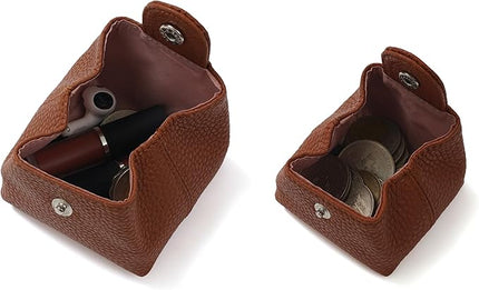 Cockatoo Genuine Leather Coin Pouch Change Holder Mini Snap Pocket Wallet for Men Women (Set of L&S,NAVY BLUE)
