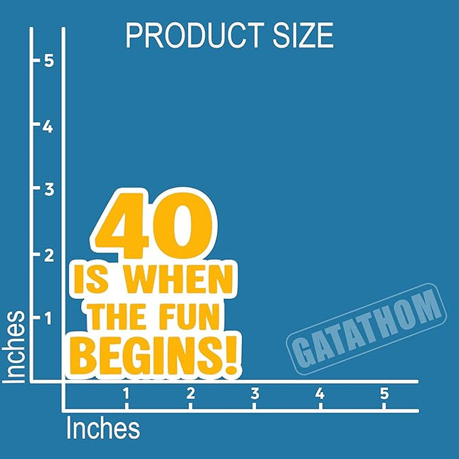 (3Pcs) Funny 40th Birthday Stickers – 40 is When The Fun Begins - Cheers to 40 Years Sticker Waterproof Vinyl Decals for Forty Birthday Gifts, Water Bottles, Scrapbooks, Journals, 3 x 2.8 inch