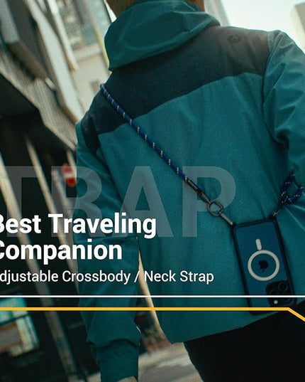MAGEASY Universal Cell Phone Lanyard - Anti-Theft Thick Rope Crossbody Phone Strap for iPhone 17 Pro Max & Most Smartphones, for Men & Women | 8.3mm Misty Blue/Red