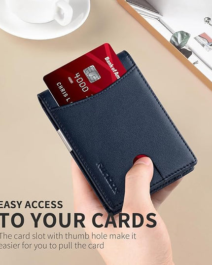 RUNBOX Slim Money Clip Wallets for Men RFID Blocking 11 Card Holder Minimalist Small Leather Bifold Men's Front Pocket Wallet Gift Box