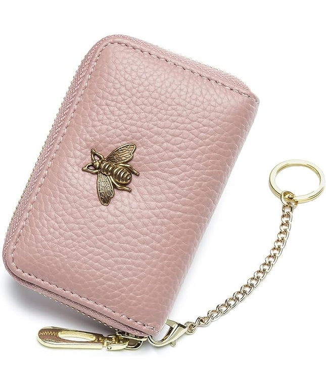 imeetu RFID Credit Card Holder, Small Leather Zipper Card Case Wallet for Women