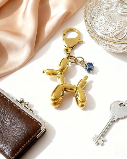 Balloon Dog Keychain, Stainless Steel Elegant Golden Bag Charms for Adults