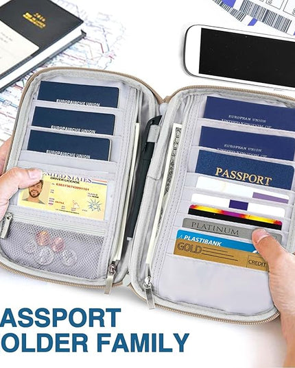 Passport Holder Family, Women Rfid Blocking Passport Wallet, Travel Essentials Premium Wallets, Waterproof Passport Holders Bag for Men Traveling, Travel Document Organizer Credit Cards Case