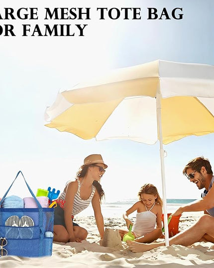 Mesh Beach Bag, Large Beach Tote with Zipper Pocket, Toys Pool Bag for Family Travel Vacation Cruise Essentials