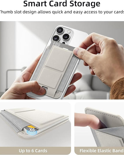 Magnetic Phone Wallet with Angle Adjustable Stand, Leather Card Holder for iPhone 16/15/14/13/12 Series (Not for iPhone Mini), 1 Slot, 6 Cards, Stone
