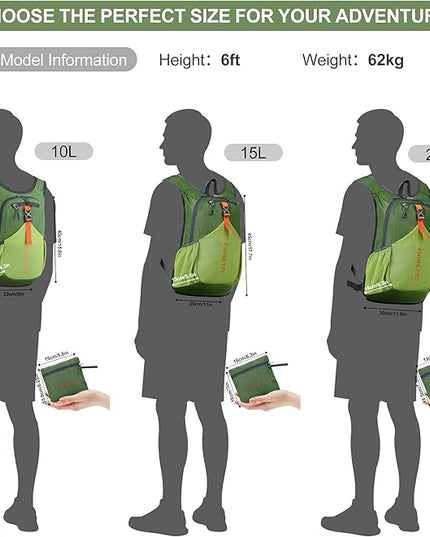 FIORETTO 20L Hiking Backpack for Women Men Mini Packable Backpack Lightweight Small Daypack for Camping Travel Outdoor, Green