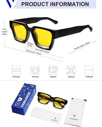 VANLINKER Thick Square Sunglasses for Men Women Retro Chunky Rectangle Shades UV400 Protection VL9731