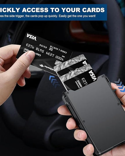 ZALVEX Wallet for Men, Mens Minimalist Wallet 9-13 Cards, Slim Compact Wallet with Money Clip & ID Window, RFID Blocking Smart Pop Up Card Wallet, Metal Aluminum Credit Card Holder Bifold Wallet