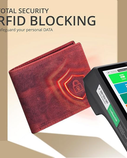 Oak Leathers Slim Leather Wallet for Men - RFID Blocking Slim Minimalist Front Pocket - Thin & Stylish with ID Window, Gift For Men (Vintage Plum)