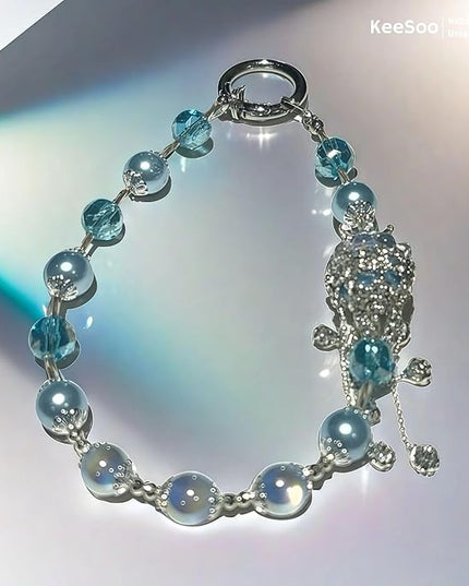 Blue Royal Crystal Crown Original Design Phone Charm with 2 Tether Tabs – Stylish, Durable, and Hands-Free Phone Chain – Compatible with iPhone, Samsung, Pixel & More