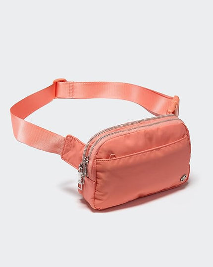 Pander Everywhere Belt Bag for Women, 5 Zipper Pockets Nylon Crossbody Fanny Pack Purse (Dark Salmon).