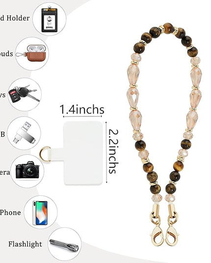 Marble Beaded Phone Wrist Strap,Detachable Phone Bracelet Strap with Tether Tab,Hands-Free Wristlet Strap (Tiger Eyes Crystal)