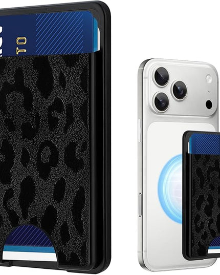 Stronger Magnetic Card Slot Wallet for iPhone 17/16/15/14/13/12 Series (Not for 13/12 Mini), Cheetah Leopard Pattern Hard Card Holder Fit 3 Cards Compatible with Magsafe Accessories, Black