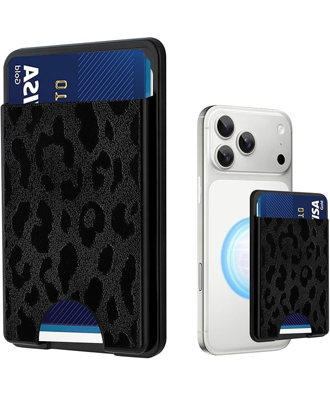 Stronger Magnetic Card Slot Wallet for iPhone 17/16/15/14/13/12 Series (Not for 13/12 Mini), Cheetah Leopard Pattern Hard Card Holder Fit 3 Cards Compatible with Magsafe Accessories, Black