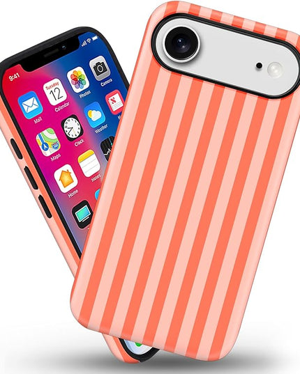 Magnetic for iPhone 17 Air Case Cute Stripes Phone Case, Shockproof Slim TPU and Hard PC Protective Phone Cover Compatible with MagSafe Designed for Women Girls, Deep Orange