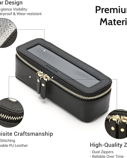 Aveniee Clear Makeup Brush Bag,Slim Cosmetic Brush Holder,Small Toiletry Bag Mini Travel Case for Women,Thin Make up Bags with Dual Zipper,Cute Travel Essentials Organizer,Black