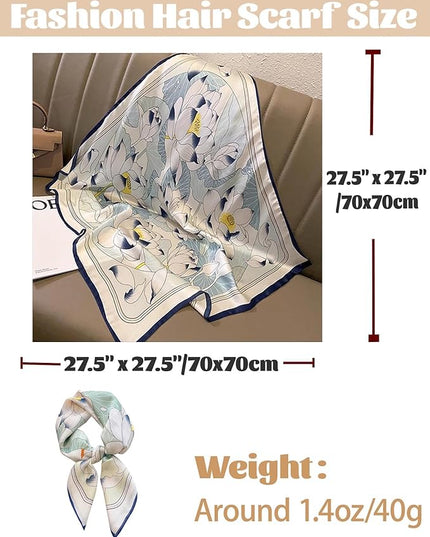 kcctoo 27.5" Mulberry Silk Feeling Head Scarf Women's Fashion Square Neck Satin Scarfs for Bag Hair Scarves Gift