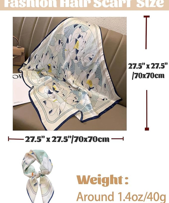 kcctoo 27.5" Mulberry Silk Feeling Head Scarf Women's Fashion Square Neck Satin Scarfs for Bag Hair Scarves Gift