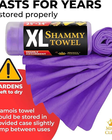 Premium XL Shammy Towel for Car - 34”x25” - Super Absorbent Chamois Cloth - Spots & Scratch-Free - Reusable Car Drying Towel