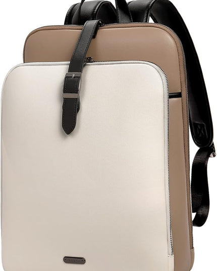 CLUCI Leather Backpack for Women, 15.6 inch Laptop Bag, Large Genuine Work Backpack Travel Back