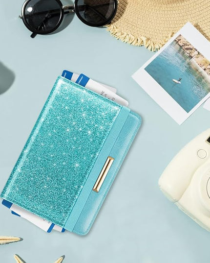 Passport Holder Cover Travel RFID Blocking Passport Cover Rose Gold Cute Flowers Passport Wallet with Elastic Band for Women