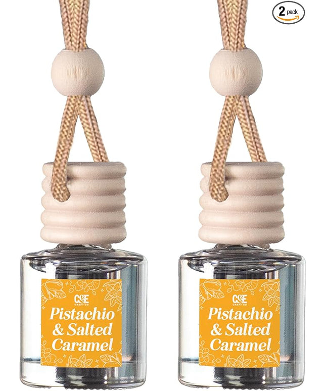 C&E Craft Co Hanging Car Air Freshener Diffuser 2 Pack, Long Lasting Fragrance Oil Car Freshener, Glass Bottle Auto Air Freshener, Made in USA (Pistachio & Salted Caramel)