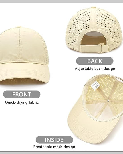 Xinveen Quick Dry Baseball Cap Curved Brim Snapback Hat Laser Cut Mesh Ball Cap Golf Ball Cap for Men Women