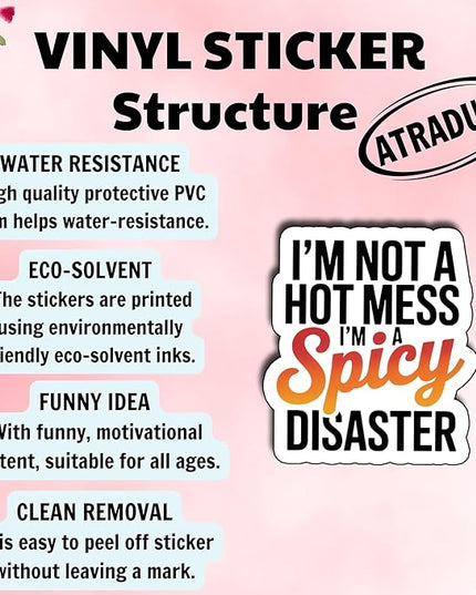 (3Pcs) I’m Not A Hot Mess I’m A Spicy Disaster Sticker Funny Quote Vinyl Waterproof Decal for Laptop Water Bottle Phone Journal Humorous Sarcastic Stickers for Women Adults Coworkers Size 3" x 2,6"