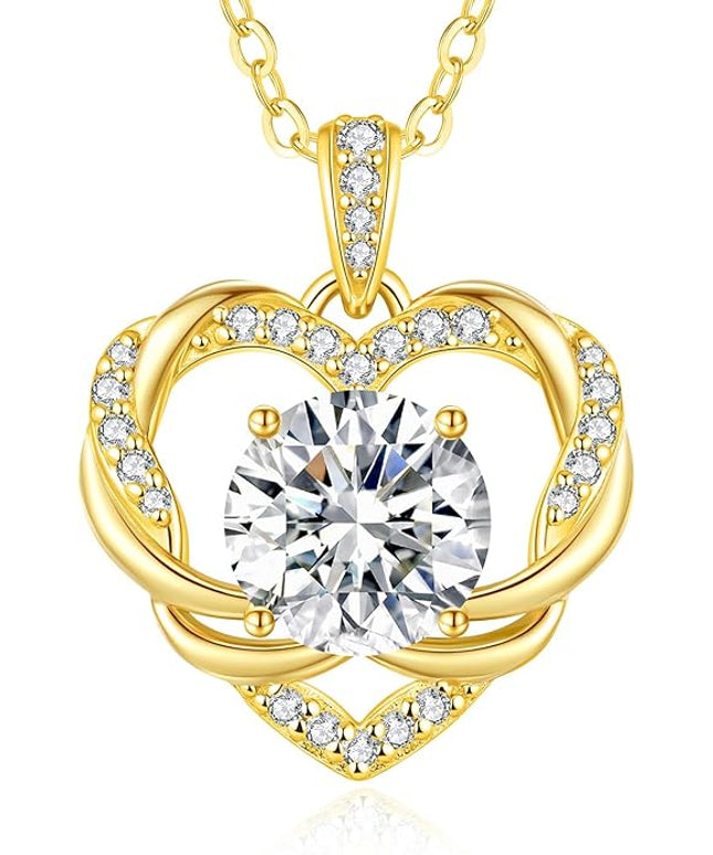 OOBEE Moissanite Heart Necklace for Women 925 Sterling Silver Fine Jewelry, Ideal Birthday Anniversary Christmas Gift for Women Wife Mom Girlfriend