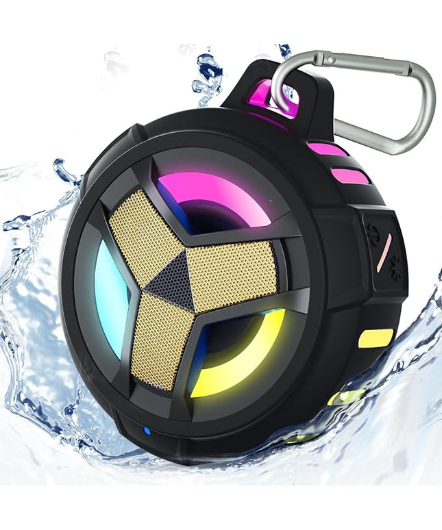 EBODA Waterproof Bluetooth Speaker, Shower Wireless Speaker, IP67 Waterproof, LED Light, Floating, Portable Speakers for Travel, Pool, Beach, Kayak, Gifts for Men-Black Golden Special Edition