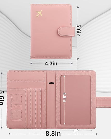 GOAUS Passport Holder for Travel with AirTag Slot Cards Cash Pocket, Faux Leather Travle Wallet Gifts for Women Men RFID Blocking Book Case Pink, AirTag Not Included