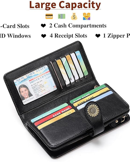 SENDEFN Wallets for Women Leather Credit Card Holder with RFID Blocking Large Capacity Wristlet | with RFID Blocking, Large Capacity, Wristlet, with RFID Blocking, Large Capacity, Wristlet