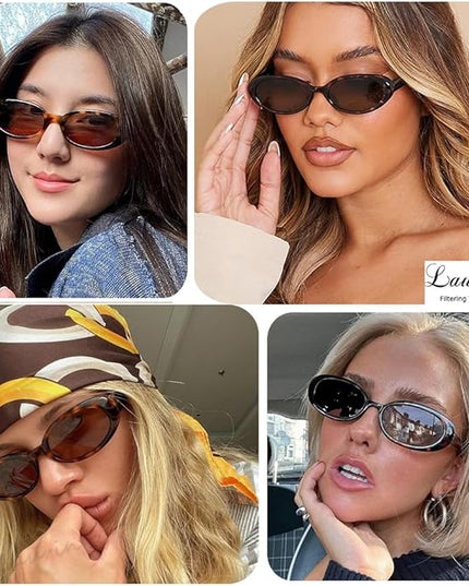 90s Sunglasses for Women Men Retro Small Oval Sunglasses