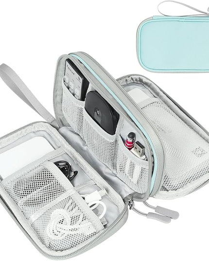 FYY Electronic Organizer, Travel Cable Organizer Bag Pouch Electronic Accessories Carry Case Portable Waterproof Double Layers Storage Bag for Cable, Charger, Phone, Earphone, Medium Size, Mint Green