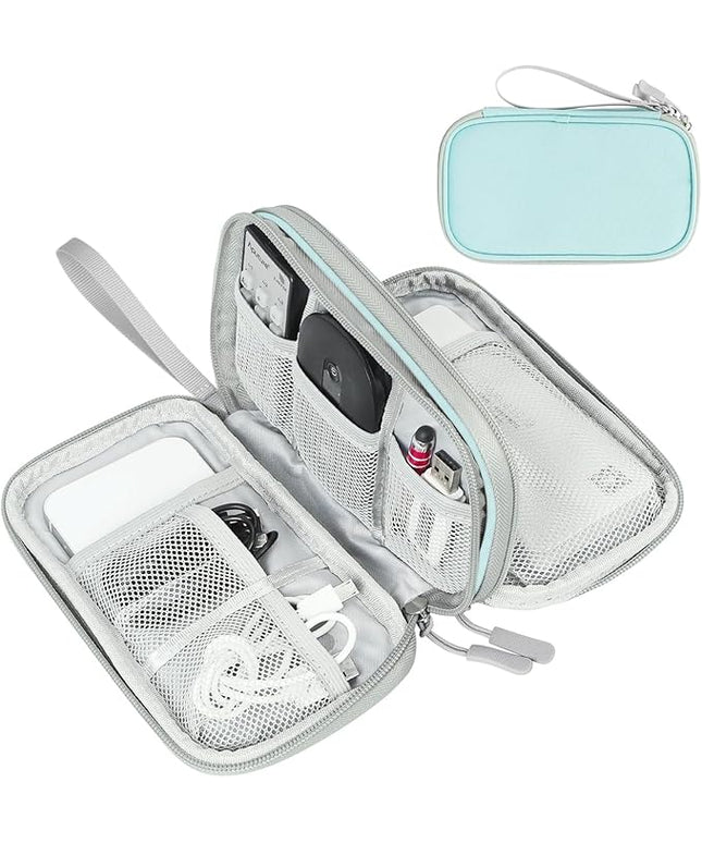 FYY Electronic Organizer, Travel Cable Organizer Bag Pouch Electronic Accessories Carry Case Portable Waterproof Double Layers Storage Bag for Cable, Charger, Phone, Earphone, Medium Size, Mint Green