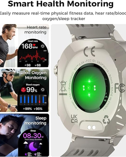 Smart Watch (Answer/Make Call), 1.43" AMOLED-3D Military Smartwatch for Men Women, Flashlight/130+ Sports/60 Days, Heart Rate/Sleep Monitor, IP68 Waterproof Fitness Activity Tracker for Android iOS