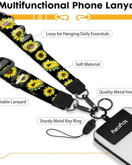 Phone Lanyard Crossbody, Flower Cell Phone Strap for Around The Neck Adjustable, Floral Teacher Anti Theft Cute Lanyard for iPhone Case ID Holder Keys Accessories Travel Essential