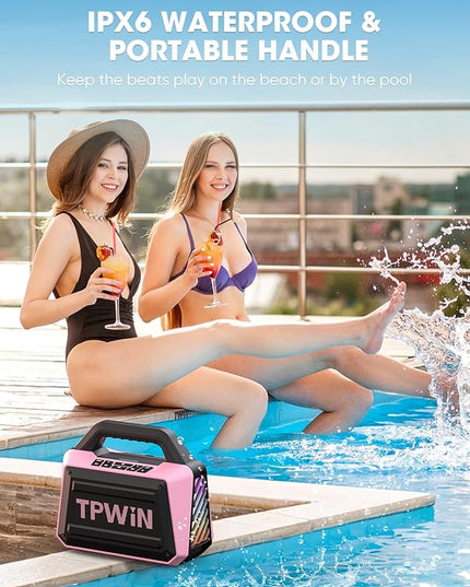 Wireless Bluetooth Speakers - Portable Speaker 80W Peak, 20H Playtime, Light Shows, Loud Speaker with Strong Bass, BT 5.3, TWS, IPX6 Waterproof for Home Travel Outdoor Beach Camping - Pink