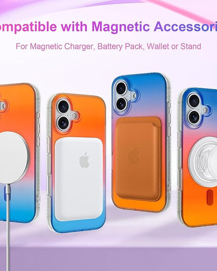 Aesthetic Case for iPhone 17 Case for Women Girls [Compatible with Magsafe] Cute Girly Trendy Glitter Sparkly Rainbow Magnetic Protective Phone Cover, Matte Iridescent Orange & Blue