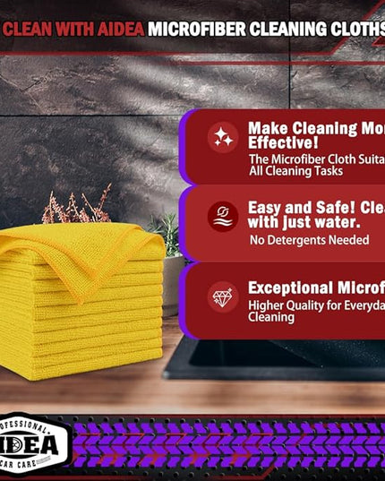 AIDEA Microfiber Cleaning Cloth, 10PK, Microfiber Towels for Cars, Premium All Purpose Car Cloths, Dusting Cloth Cleaning Rags, Absorbent Towels for SUVs, House, Kitchen, Window, 12"×12", Yellow