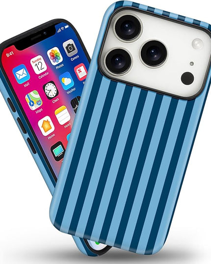 Magnetic for iPhone 17 Pro Case Cute Stripes Phone Case, Shockproof Slim TPU and Hard PC Protective Phone Cover Compatible with MagSafe Designed for Women Girls, Lake Blue