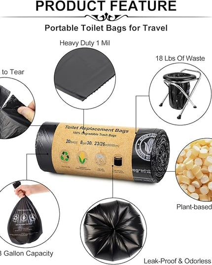 BLIKA 50 Count Toilet Replacement Bags, 8 Gallon, 30 Liter, Heavy Duty 1 Mil, Compost Bags 8 Gallon, Camping Toilet Bags for Portable Toilet, Car Travel, Camping, Long Trips