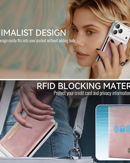 Vinich for MagSafe Wallet Magnetic RFID Blocking Card Holder Compatible with MagSafe Phones and Cases, Strong Magnet Minimalist Phone Wallet for iPhone 17/16/15/14/13/12/ Pro/Max/Plus, Rose Pink