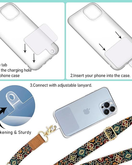 Phone Lanyard Crossbody Strap, Boho Mandala Cell Phone Lanyards for Around The Neck Wristlet Shoulder, Adjustable Flower Wrist Strap for Car Keys Keychain Wallet ID Badge