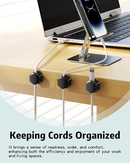 6 Pack Magnetic Cable Clips [Cable Smooth Adjustable] Cord Organizer - Cuworlis Adhesive Wire Holder, Under Desk Cord Holder Keeper for Home Office Desk Phone Car Wall Desktop Nightstand Cabinet