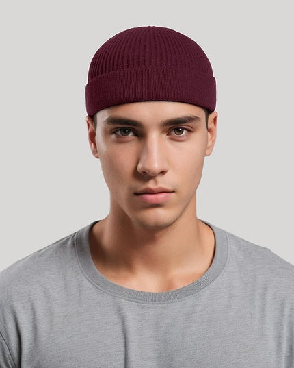 vidsel Thin Wool Fisherman Beanie for Men Women, Short Knit Cuff Trawler Watch Hats
