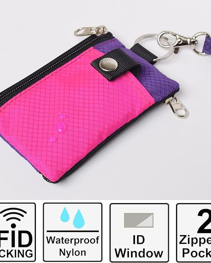 Minimalist RFID Blocking Small Wallet with ID Window,WaterResistant Zip Id Case Wallet with Lanyard Keychain for Cards,Cash,Travel,Women,Men
