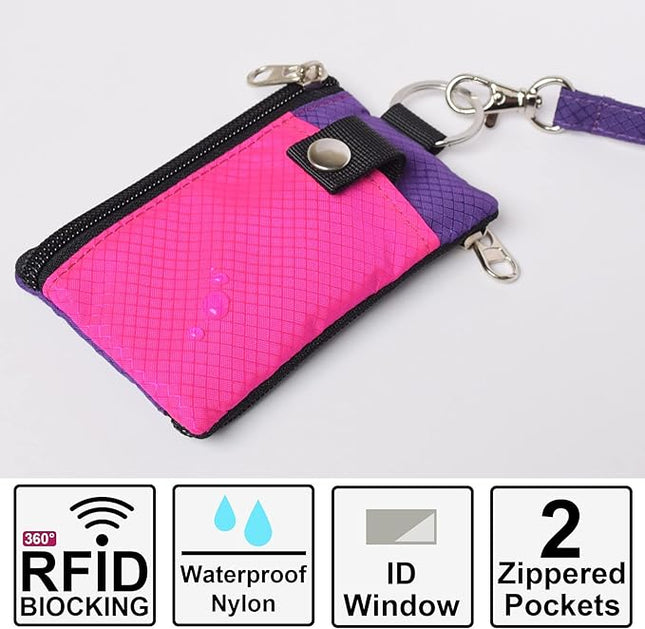 Minimalist RFID Blocking Small Wallet with ID Window,WaterResistant Zip Id Case Wallet with Lanyard Keychain for Cards,Cash,Travel,Women,Men