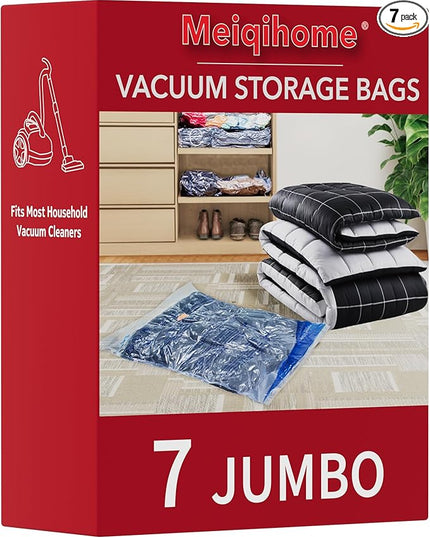 Vacuum Storage Bags 7 Jumbo, Space Saver Sealer Bags,Vacuum seal bags for clothing, Pillows, Comforters, Blankets, Bedding