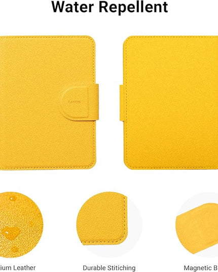 LHiDS Leatherette Passport Holder with RFID Protection, Premium PU Leather, Snap Button Closure, Travel Passport Wallet Cover for Passport, Boarding Passes, Business Cards, Cash (Yellow)